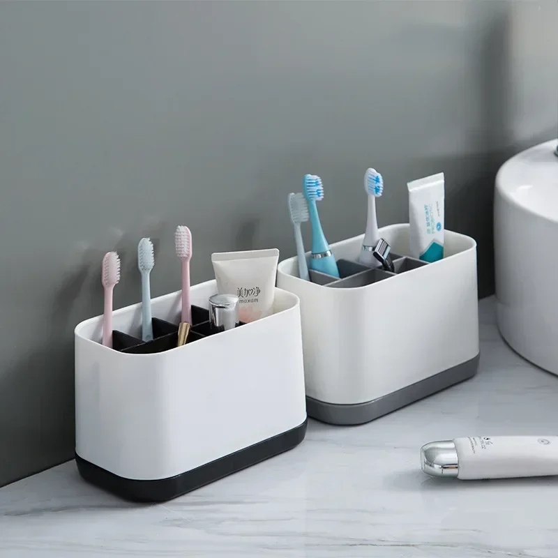 Creative Desktop Toothbrush Holder Bathroom Storage Box Home Grid Organizing Plastic Storage Box for Washstand Bathroom