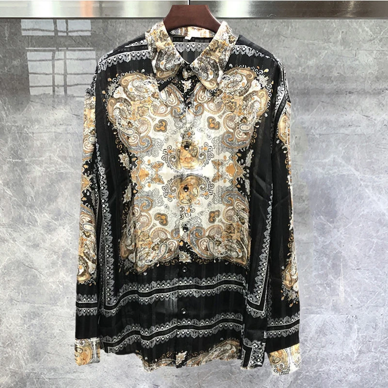 

Top Quality Retro Shirt For Men Luxury Ethnic Baroque Court Print Shirt Camiseta Masculina Social Club Outfits Trend Shirt Men