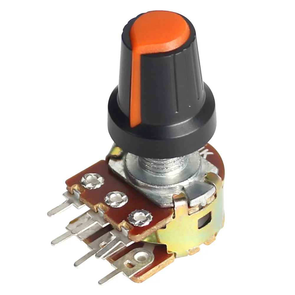 5 Set WH148 Potentiometer 1K 10K 20K 50K 100K 500K Ohm 15mm 6pin Linear Taper Rotary Potentiometer Resistor with Orange AG2 Knob 5pcs wh148 shaft 20mm 6pin b 500k 250k 100k 50k 20k 10k 5k 2k 1k 1m ohm linear taper rotary potentiometer resistor for arduino