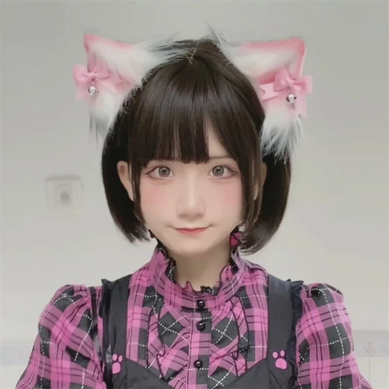 Cat Ears Anime Lolita Hair Accessories Cosplay Kawaii Wig Gothic Headdress Cat Ears Cute Party Costume Bell Headwear Hair Clips
