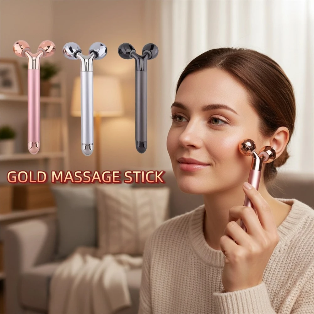 Rullo massaggiatore per il viso in oro 24 carati, barra energetica per la bellezza, lifting, trattamento antirughe, strumento per snellire il viso, tre in uno_voghion.com