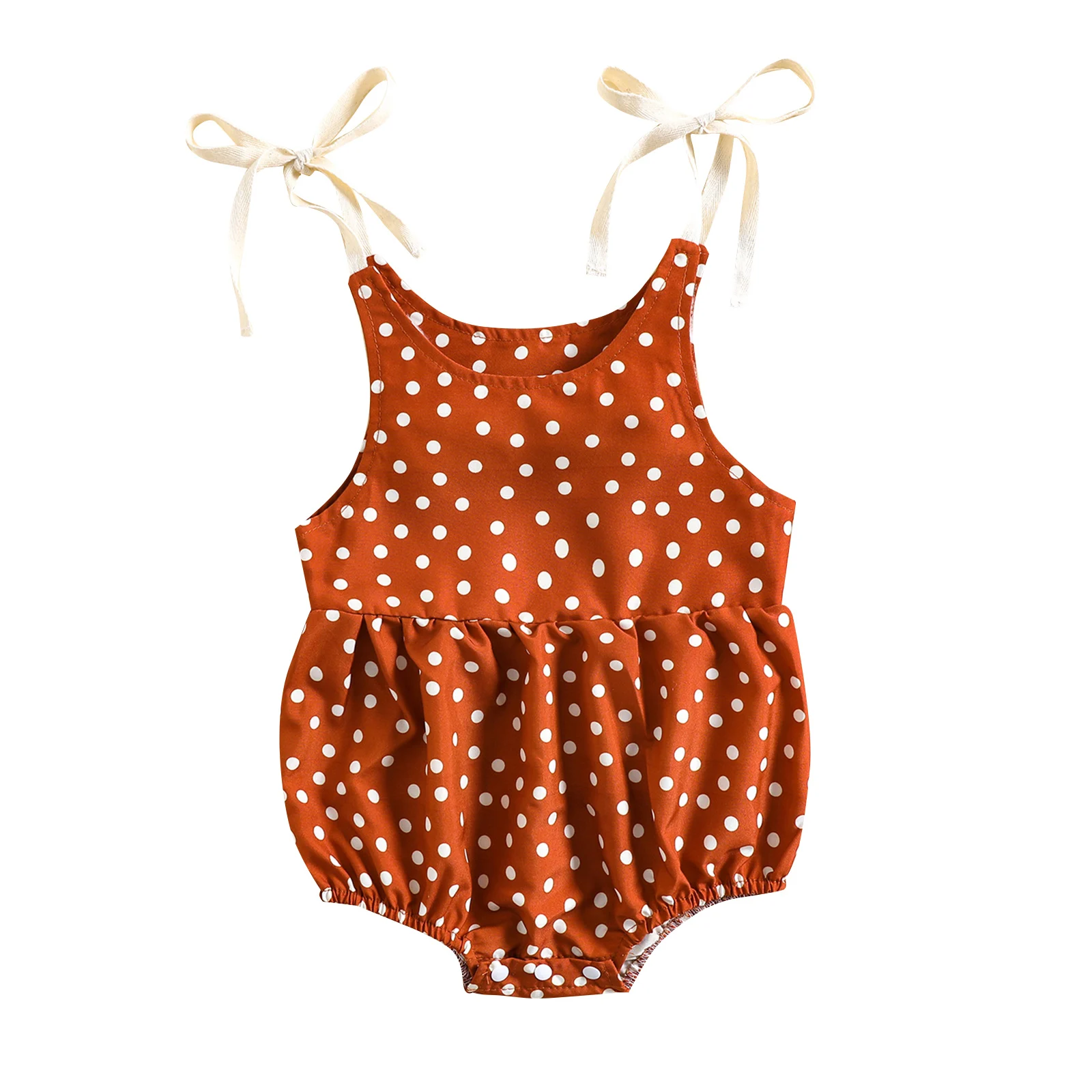 Infant Baby Girls Jumpsuits, Lacing Spaghetti Straps Flower/Dots Print Casual Daily Summer Bodysuit bamboo baby bodysuits	 Baby Rompers