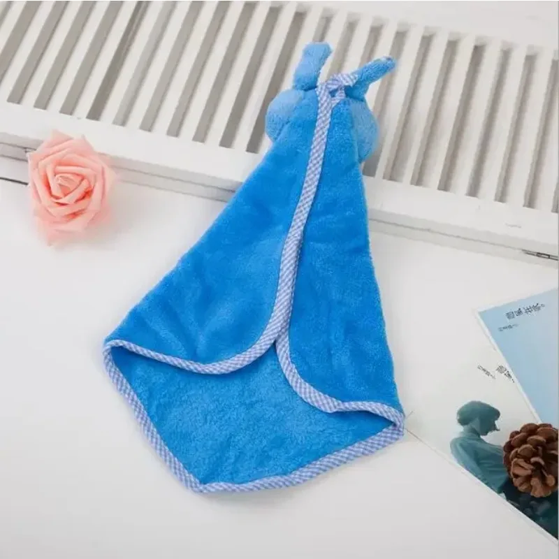 Hand Towel Cute Baby Infant Coral Velvet Hand Towel Cartoon Animal Rabbit Kitchen Hanging Bath Wipe Towel Washcloths Kids Handkerchief