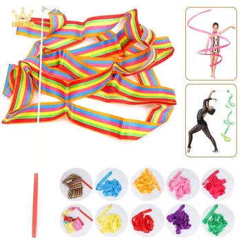 Nastri colorati 2m/4m danza palestra nastro arte ritmica ginnastica balletto Streamer Twirling Rod Rainbow Stick per allenamento sport