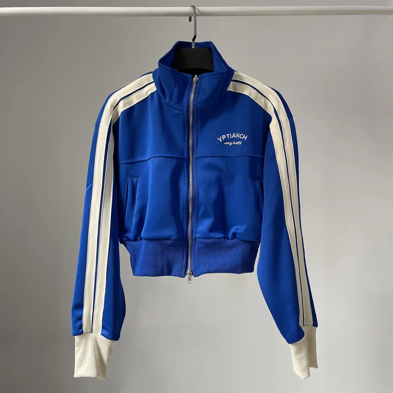 YOZOU] Spring Double Zipper Baseball Cropped Jacket Women