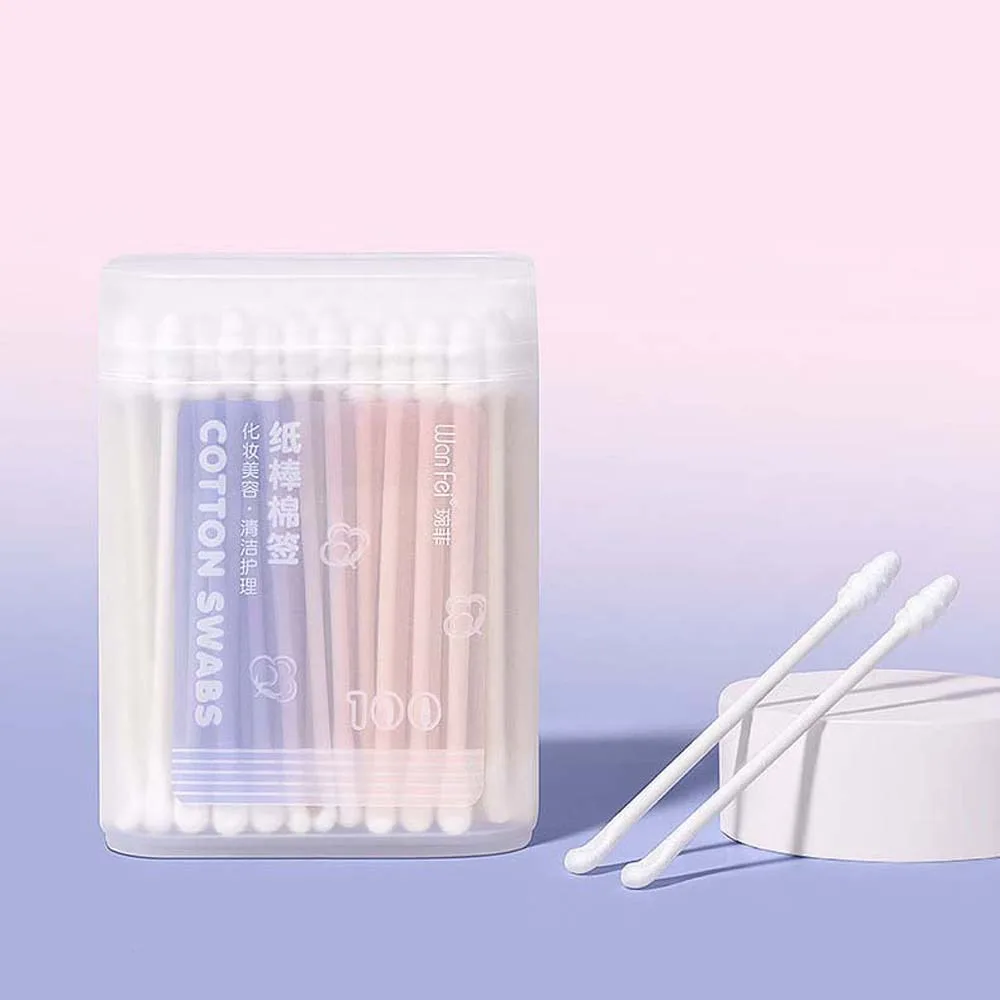100 Pz/Set Naso Lipstik Cura Per La Pulizia Dell'Orecchio Tamponi Di Cotone Colla Per Ciglia Rimozione Orecchio Pick Cleaner Cotton Buds Tip Double He