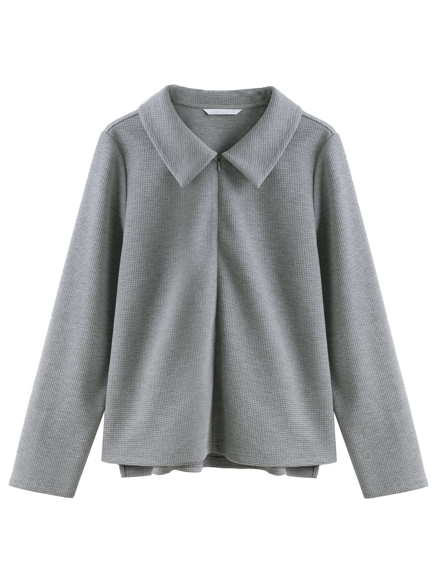 DUSHU【3 Colors】Women Sweatshirts Polo Neck Hidden Half Zipper Design Women Pullover Female Casual Grey Long Sleeve Top 24DS84283 5