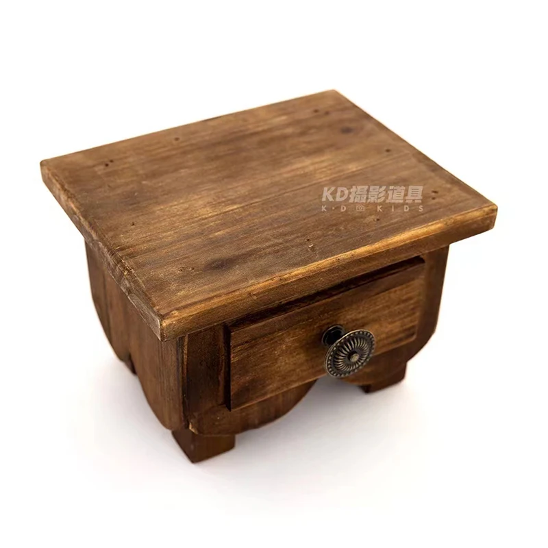 Puntelli da tavolo per fotografia neonato Mini tavolo da tè retrò in legno Sgabello rotondo Accessori per studio di decorazione per riprese per bambini con luna piena - immagine 6