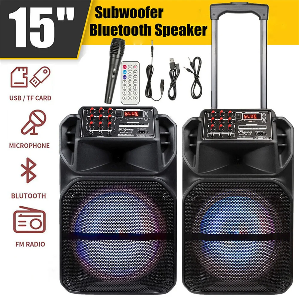 9000W Portable Bluetooth Speaker 15” Subwoofer Heavy Bass Party System AUX & Mic Led Light Loud High Quality karaoke Speaker 1