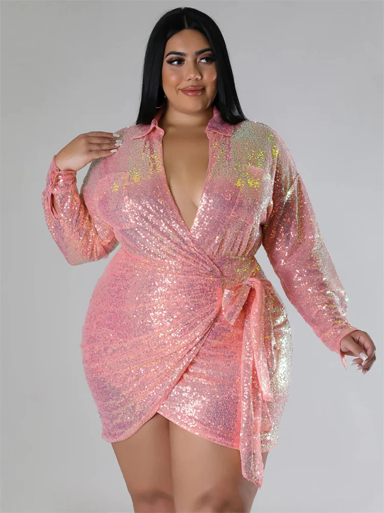 Wmstar Plus Size  Party Dresses for Women Sexy V Neck  Long Sleeve Mini Bodycon New in Fall Dress Wholesale Dropshipping L-4XL