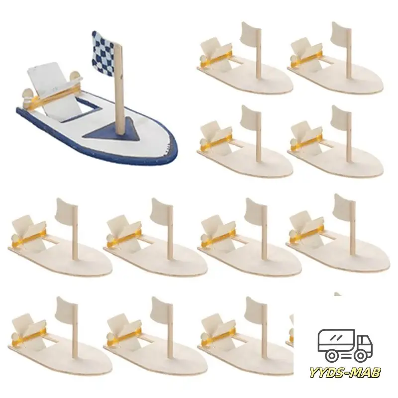 48X DIY Wooden Sailboat Rubber Band Paddle Boat Paint And Decorate Wooden Sailboat Embryo Model Handmade Materials Craft