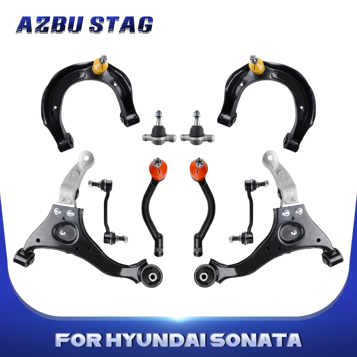 

AzbuStag 10Pcs Front Lower Upper Control Arm Tie Rod Sway Bar Link Ball Joint Suspension Kit for HYUNDAI SONATA 2006 2007 2008