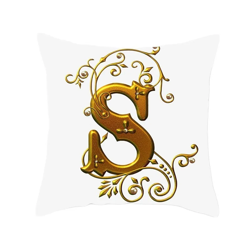 Gold 26 Letters Cushion Cover English Alphabet Throw Pillow Case Letter Print Home Decor Square Pillowcase Sofa Cushion Cover 