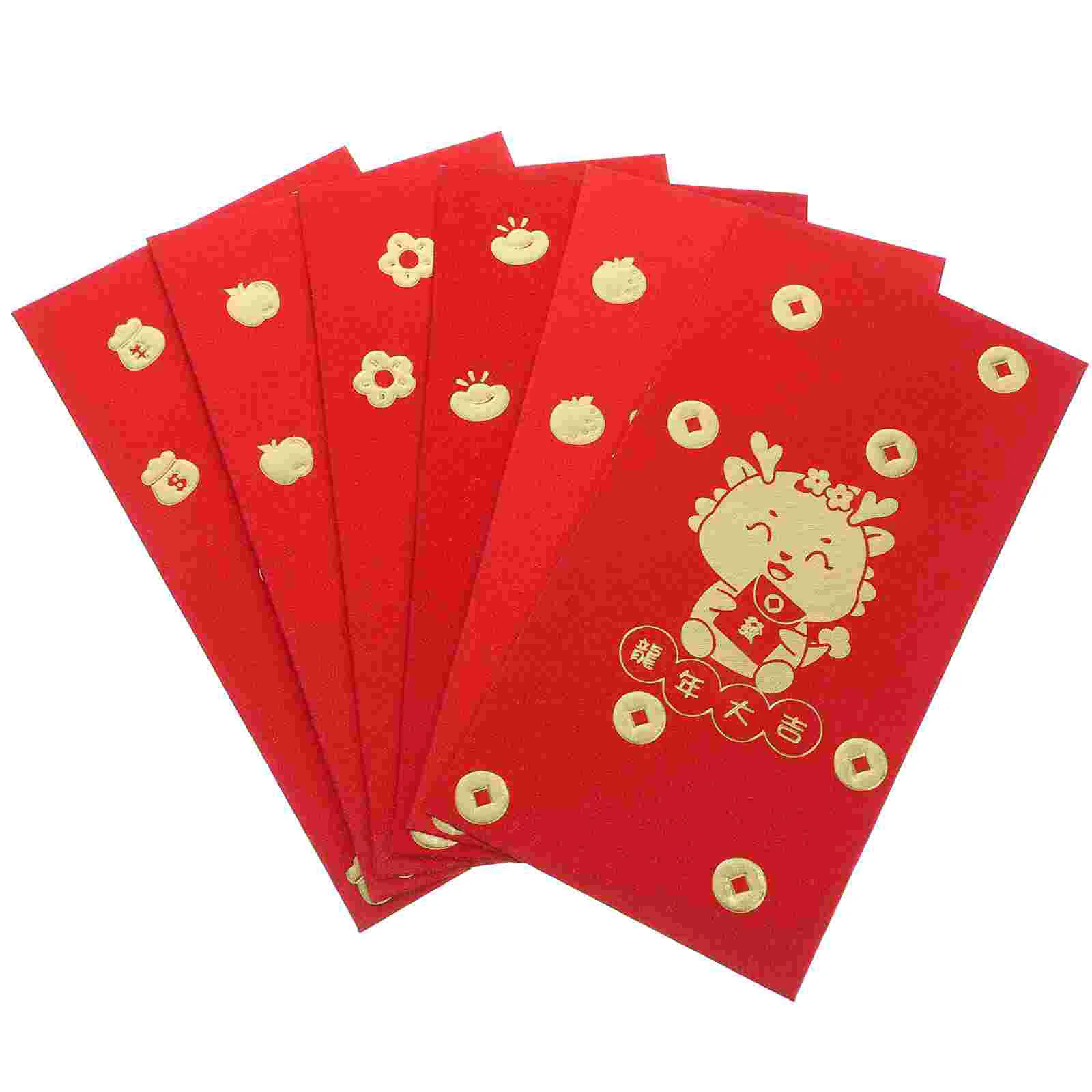 6Pcs Dragon Pattern Red Envelopes Chinese Style Money Red Packets 2024 Red Envelopes Luck Money Bags