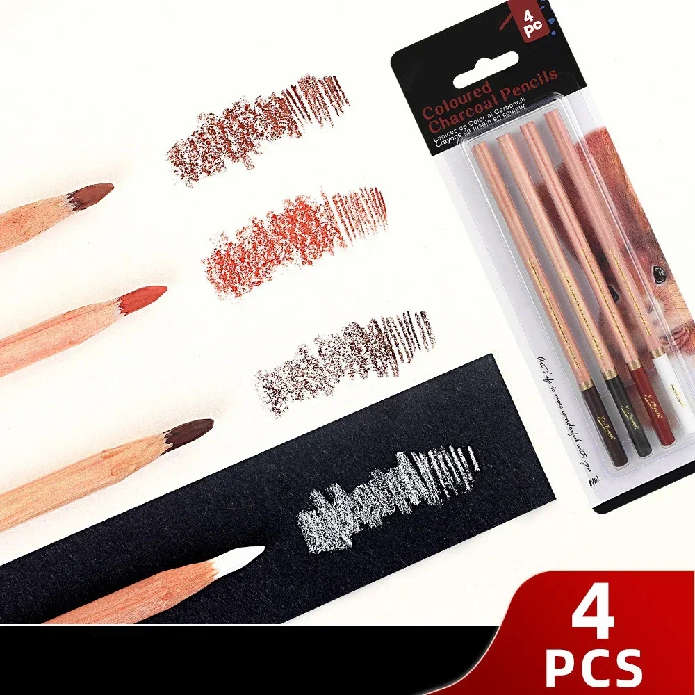4-piece Color Sketch Charcoal Pen Set Art Student Sketch Drawing Art Supplies Easy to Color Highlight Pencils