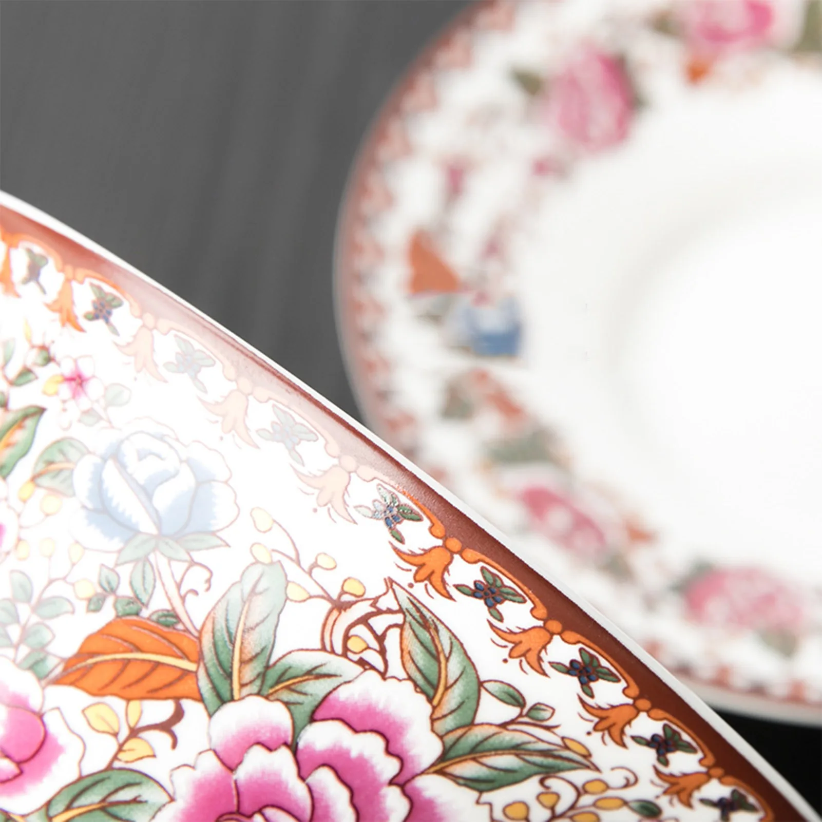 Classic China Tea Bowl Ethnic Style Gorgeous Flower Pattern Cup Saucer Lid Tea Set for Office Brew Fu