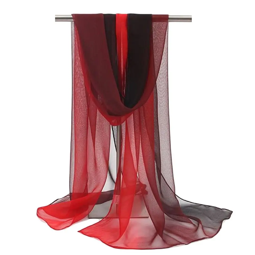 Women Foulard Gradient Solid Color Chiffon Georgette Scarf Bandana Elegant Long Shawl Hijab Summer Sun Protection