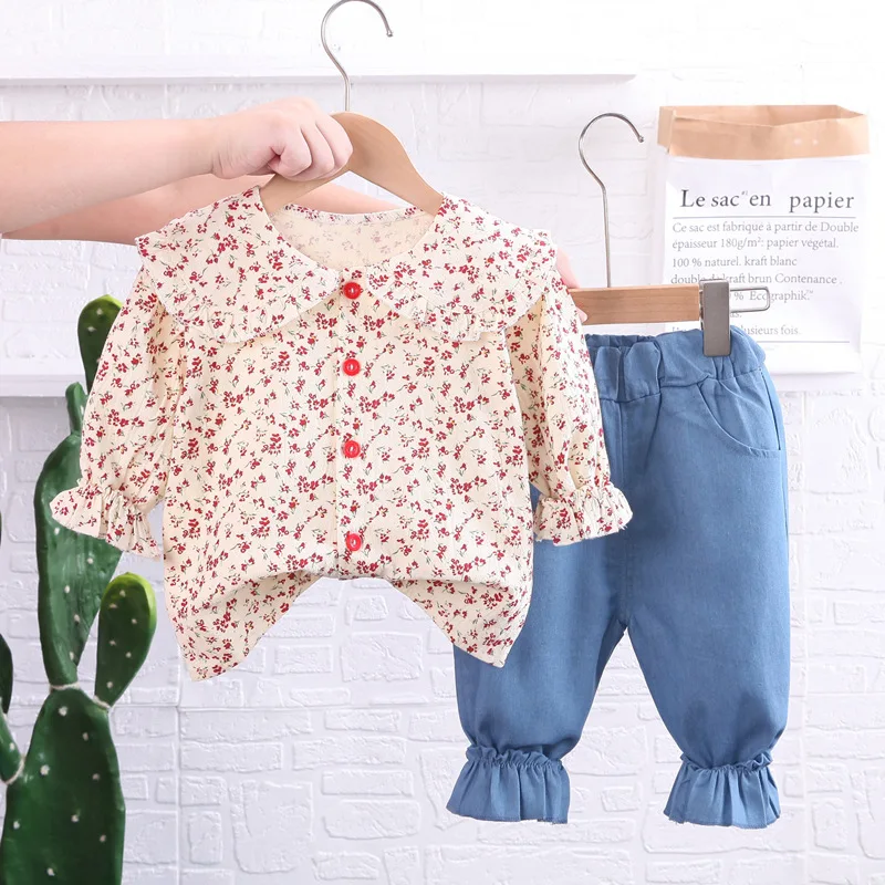 

Baby Clothes 2022 Sweet Autumn Clothing New Girls Clothes Sets For Baby Girl Long Sleeve Floral Cardigan Denim Pants Suits 1-4Y