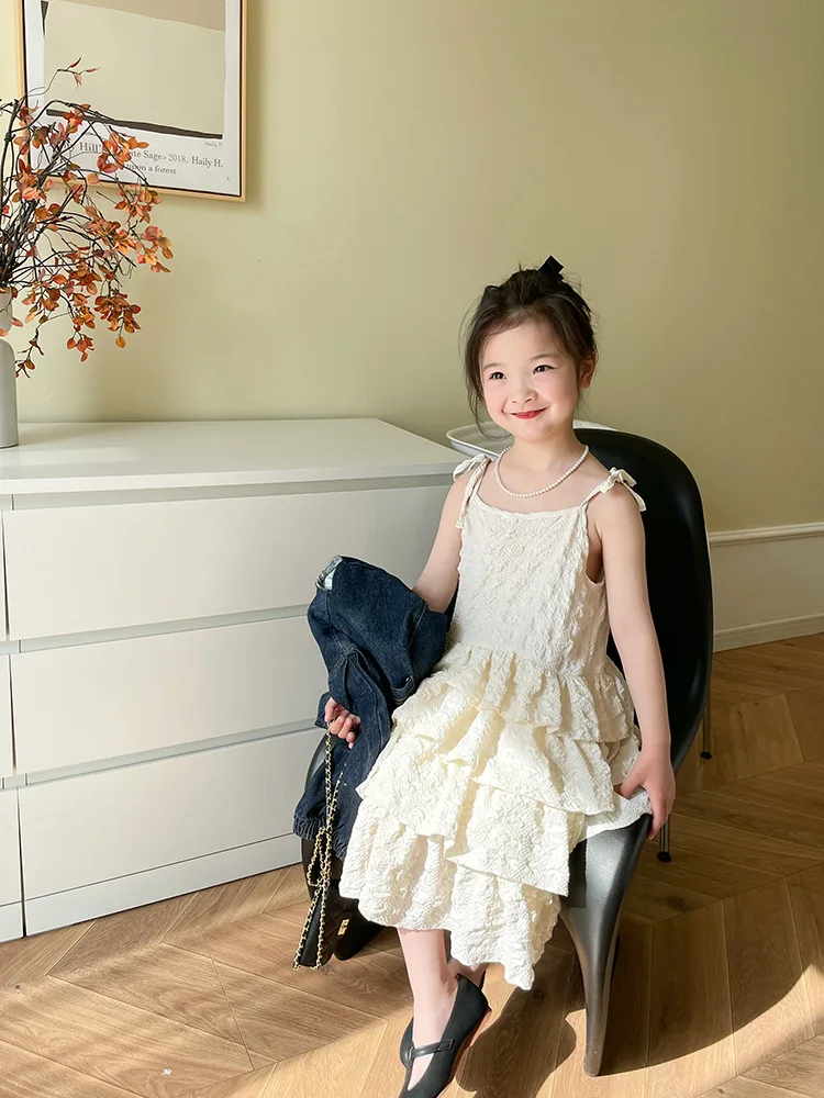 Girls Summer New Casual Cool Fairy Cake Dress Strap Dresses Children's Clothing Lightweight Breathable Gown for Kids Age -18 - 2