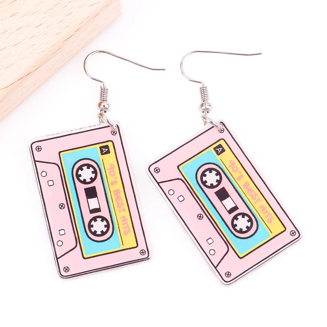 Vintage Cassette Tape & Vinyl Record Earrings - 70s 80s Retro Dangle Drop Jewelry For Women