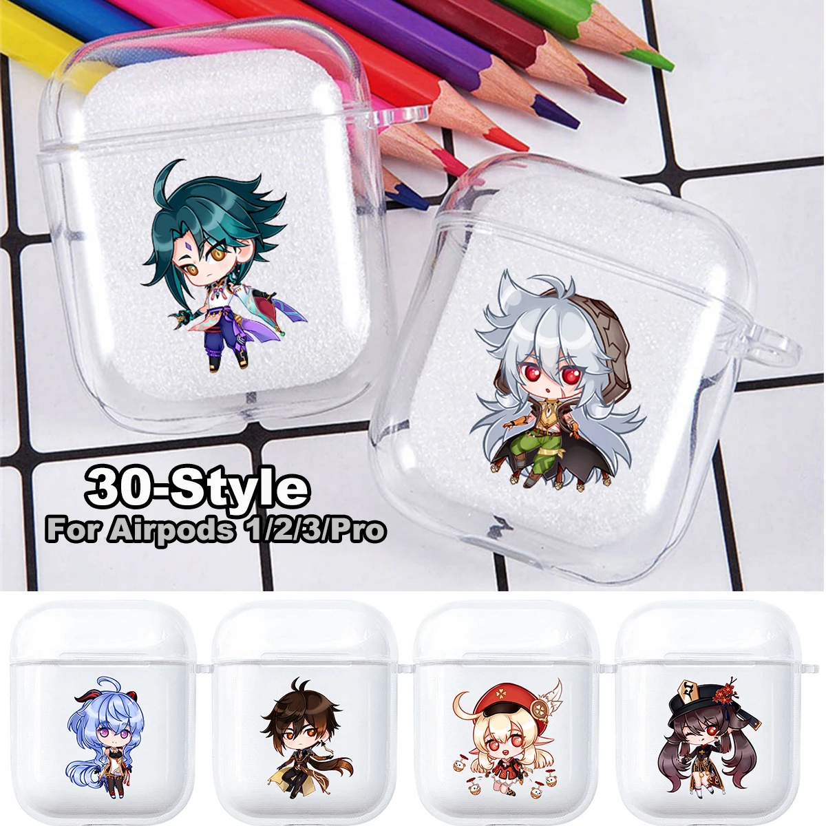Genshin Impact Airpods Custodia Cuffie Cover Cartoon Game Airpod Custodie Air Apple Pro 3 2 Pod Xiao Auricolare Box Coque