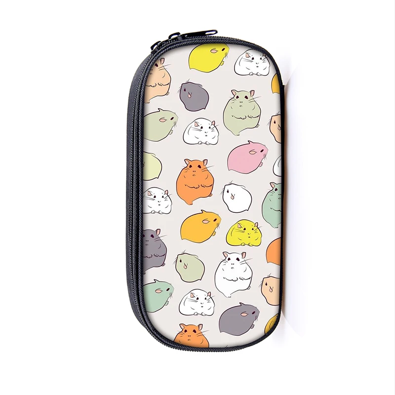 Cartoon Hamster Print Pencil Bag Women Cute Animals Cosmetic Cases For Teenager Pencil Box School Stationary Bags Supplies 4