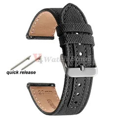 Vintage Weave Leather Nylon Quick Release Watch Strap 20mm/22mm - 22mm (Black)