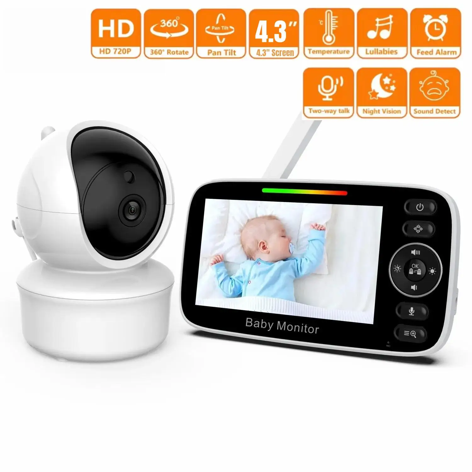 

New 4.3 Inch Electronic Baby Monitor with PTZ Cameras Night Vision Protable Bebe Kits Camera Video Nanny Babyphone Cry Babies