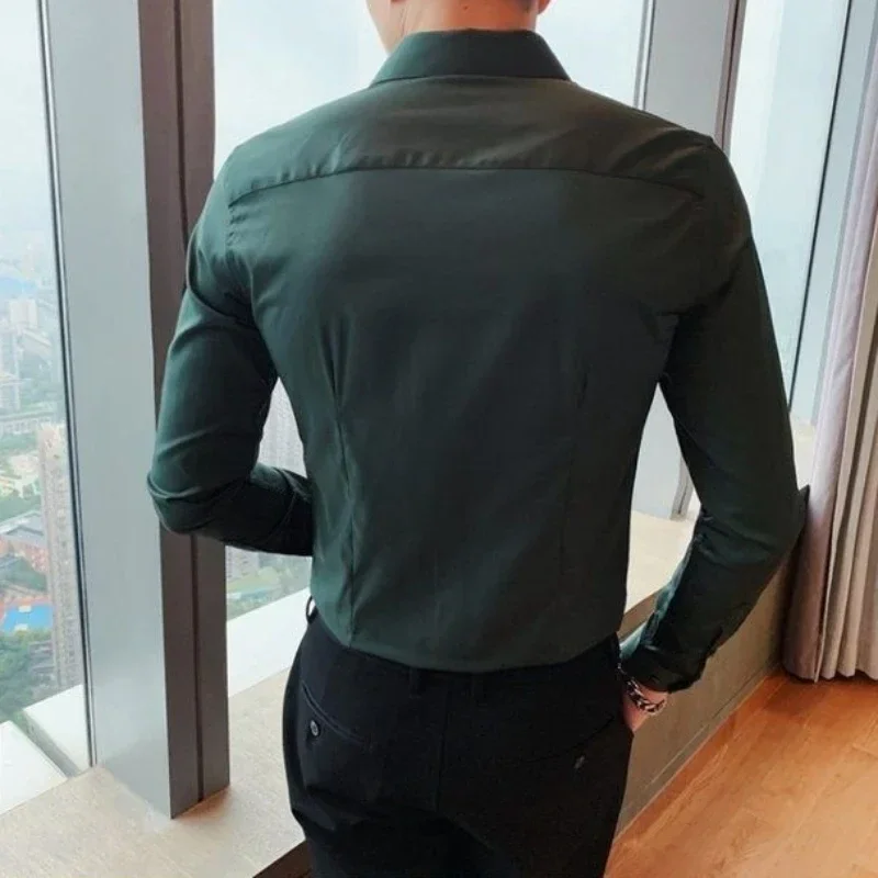 green emerald velvet dress Non-Iron Cotton Solid Dress Shirt with Contrast Trim main image 1