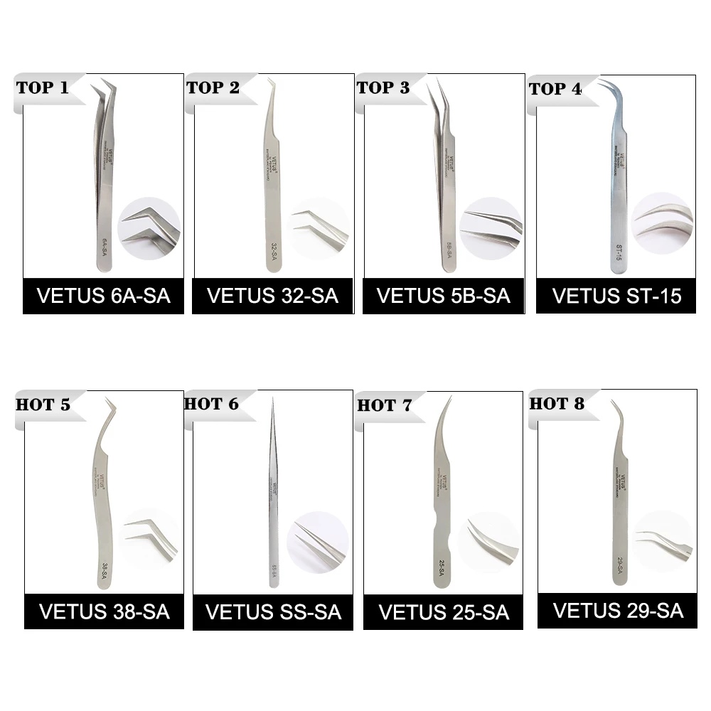 eyelash tweezers eyebrow tweezers Makeup Professional Eyelash Tweezers 3D Volume Eyelash Extension Tweezer Fan Lash Eyebrow Tweezers VETUS Excellent Closure