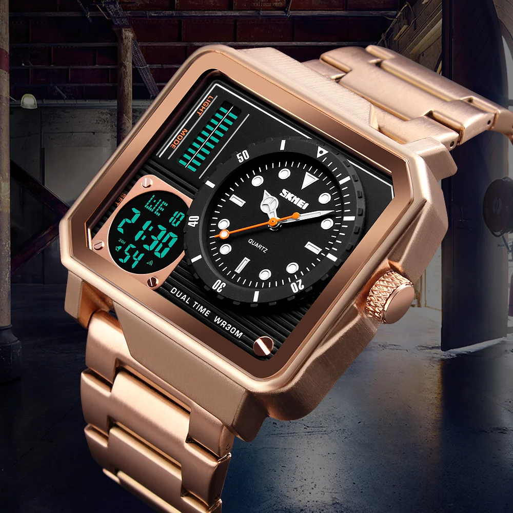 

SKMEI Trendy Metal Style Generous Watch Multi-Function Double Time Week Waterproof Luminous Fashion Men's Electronic Watch 1392