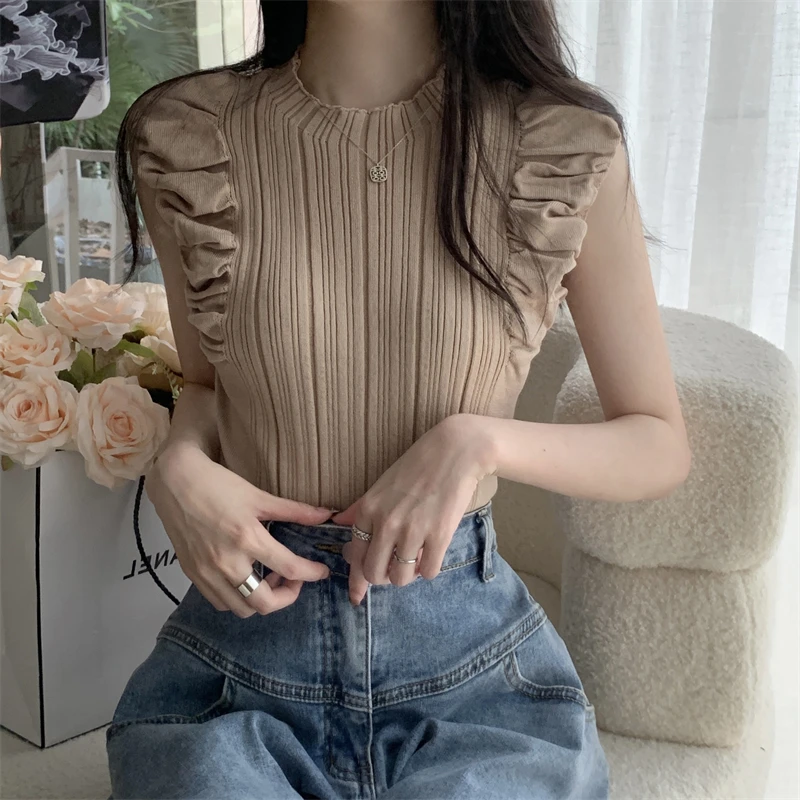 Women Striped Knitted Sleeveless Summer Vest