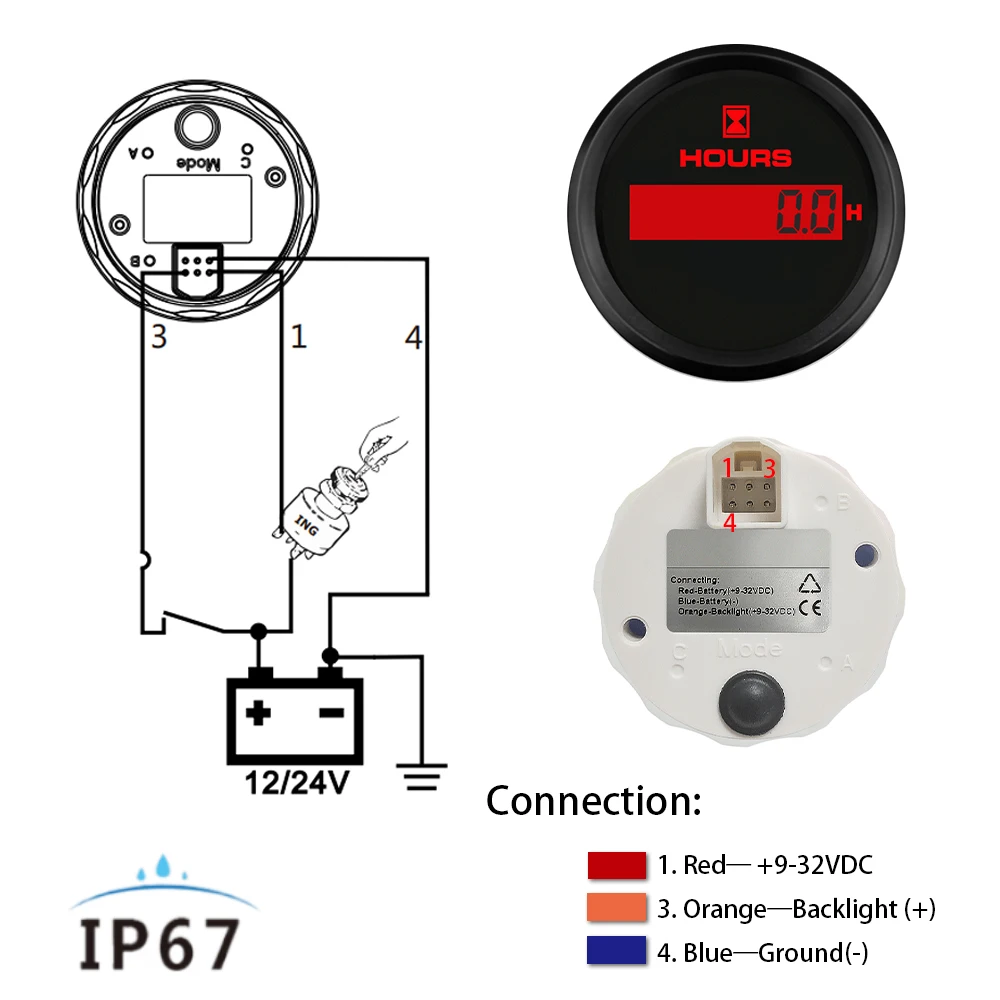 Rhaxel 52mm 디지털 시간계 게이지 8가지 색상 백라이트 12볼트 24V 자동차 ATV UTV용 조절 가능 시간계