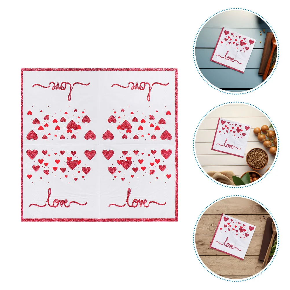 20 Pcs Valentine's Day Napkin Valentines Heart Napkins Wedding Tissues Cake Flower Paper