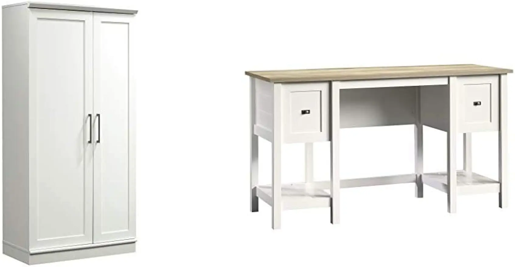 

Sauder HomePlus Collection Storage Cabinet, Soft White Finish & Cottage Road Desk, Soft White Finish