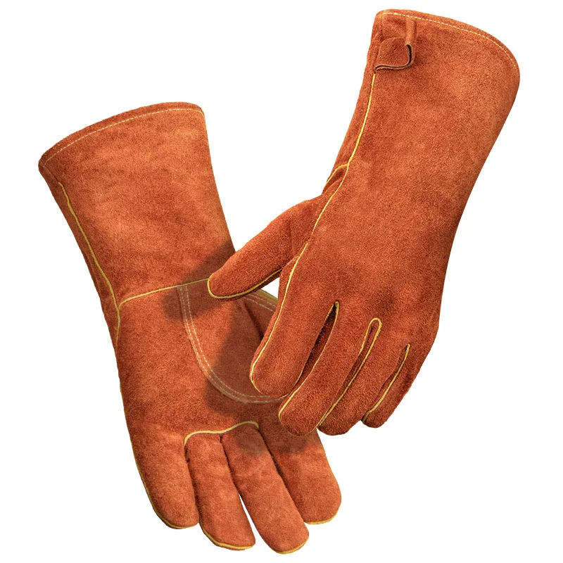 Welding Cowhide Anti-Scalding Wear-Resistant High Temperature Resistance Winter Leather Working Welder BBQ Protection Gloves 2pcs leather finger covers anti scalding and scratch prevention polished and insulated finger protection