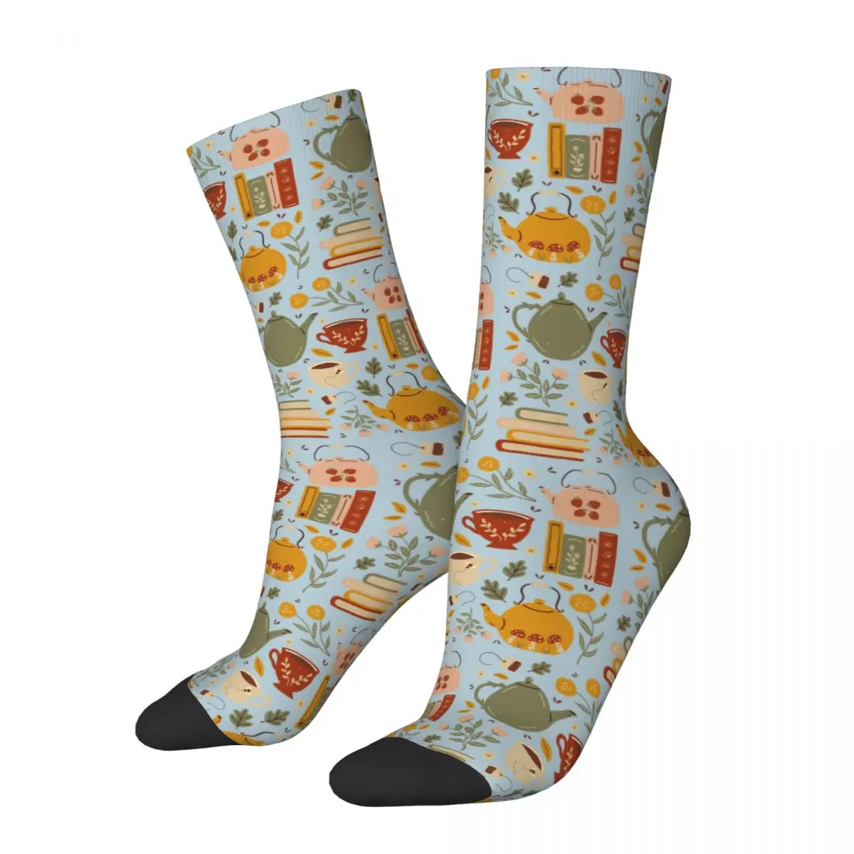 

Flowery Books And Tea Socks Harajuku Super Soft Stockings All Season Long Socks Accessories for Unisex Birthday Present