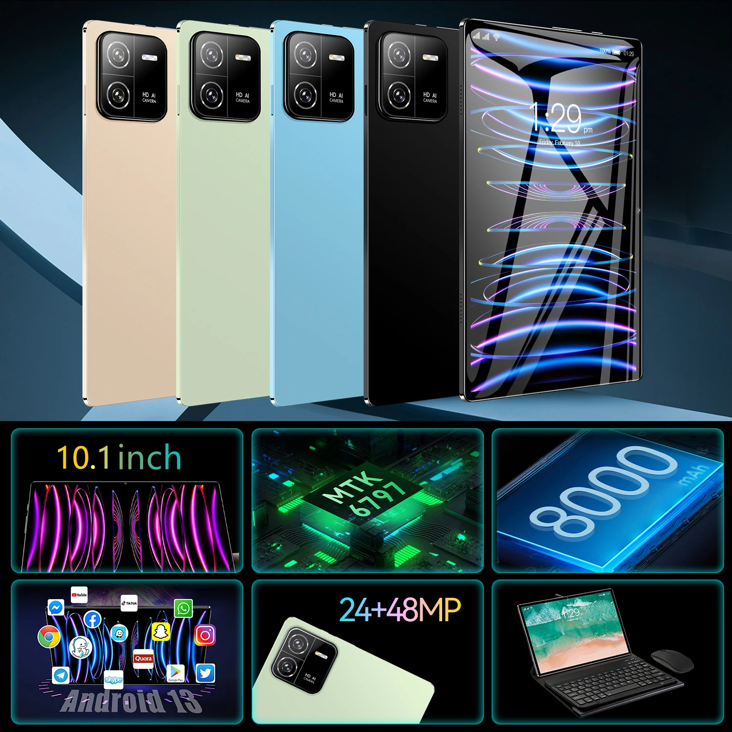 Tablette Android Pad 6 Pro, MTK6797, 10 cœurs, 12 Go + 512 Go, 8000mAh, WiFi, Bluetooth, réseau, tablette d\'origine, version globale