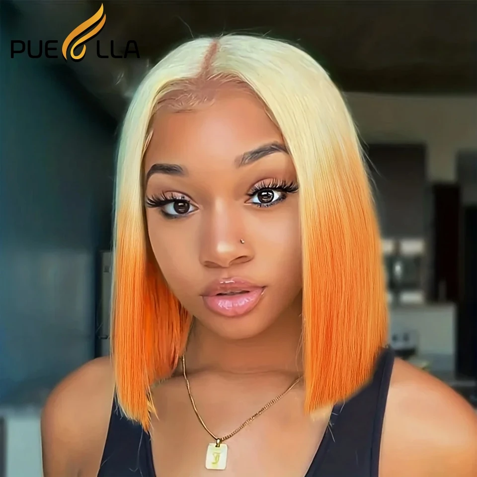 Short Straight 613 Lace Frontal Wig 13x6 Bob Ombre Orange Human Hair Wigs for Women 13x4 Transparent Virgin Lace Front Wig