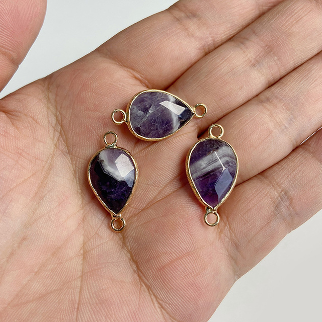 Purple Amethysts Quartz Crystal Pendant Charm Connector For Healing Pendulum Jewelry Making Diy Earring Necklace Gifts