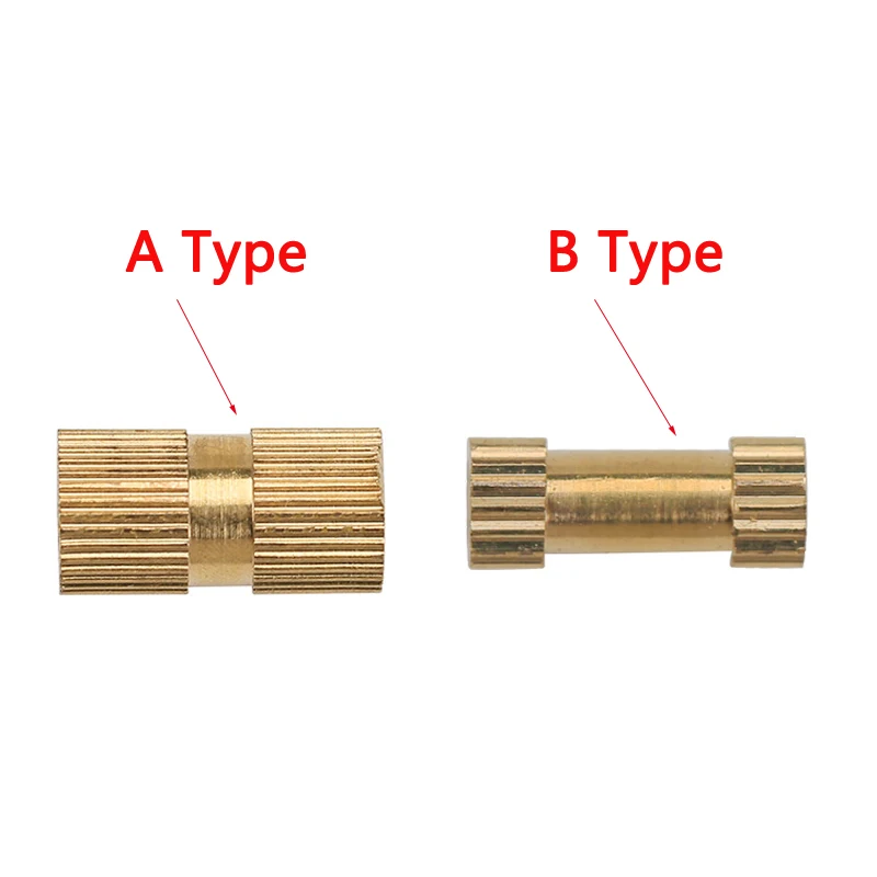 Description Picture 3 of itemM4 M5 M6 M8 Brass Knurl Thread Nut Pure Copper Injection Molding Embedded Insert Nut Double Pass Length 4-16mm