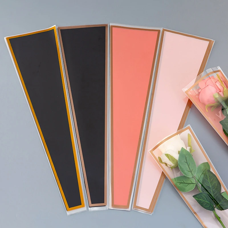 50 stücke einzelne Rosen ärmel Blumen verpackungs beutel Blumenstrauß verpackungs beutel klare Zellophan-Blumen verpackungen zum Valentinstag – Detail 8