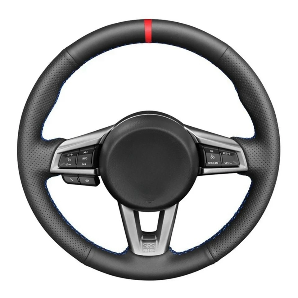 DIY handgenähte weiche schwarze Kunstleder rote Marker Auto Lenkradabdeckung für Mazda MX-5 MX5 2016 2017 2018 2019 2020 – Detail 1