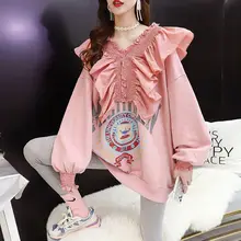 

Spring/Autumn V-neck Sweatershirt Women New Fashion Loose Lazy Style Hoodie Designer Sweatshirt