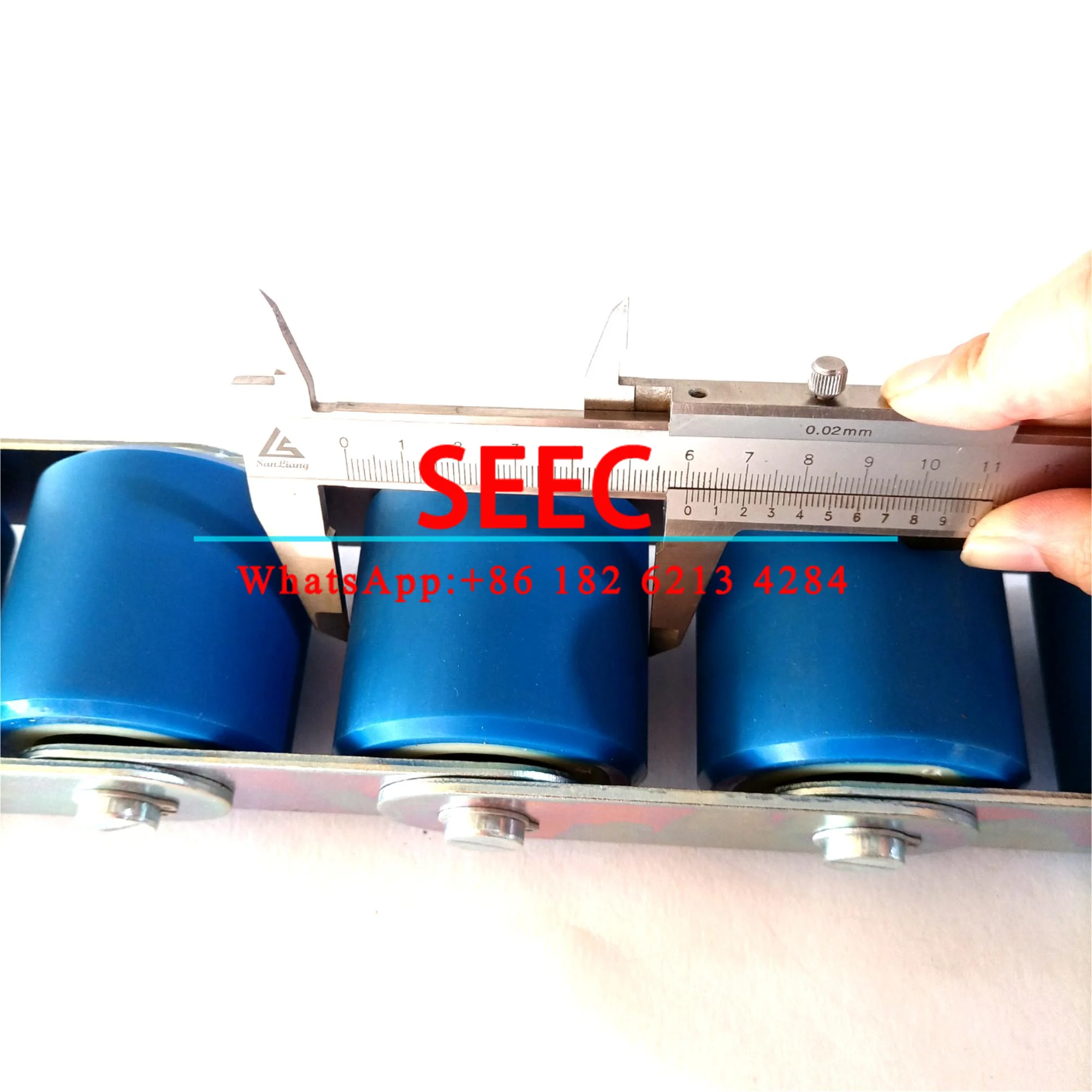 SEEC Escalator Handrail Tension Chain 10 Rollers Blue OD 60mm H 55mm Pitch 70mm Screw M12