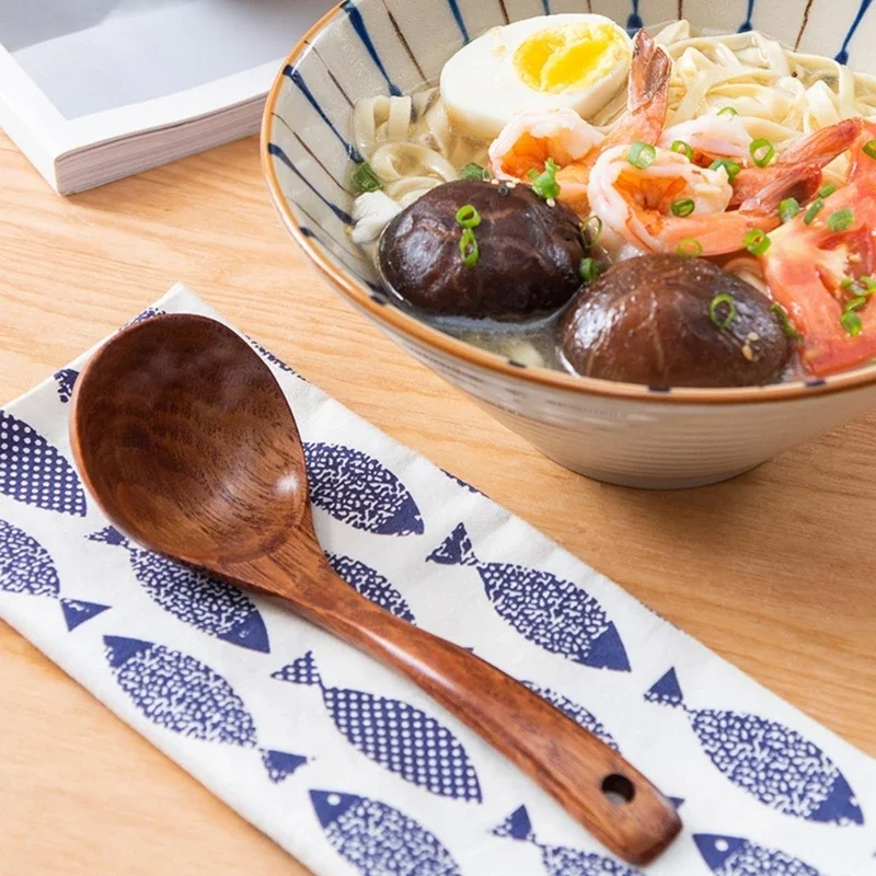 1PC Soup Spoon Natural Japanese Wooden Long Handle Spoon for Family Restaurant
