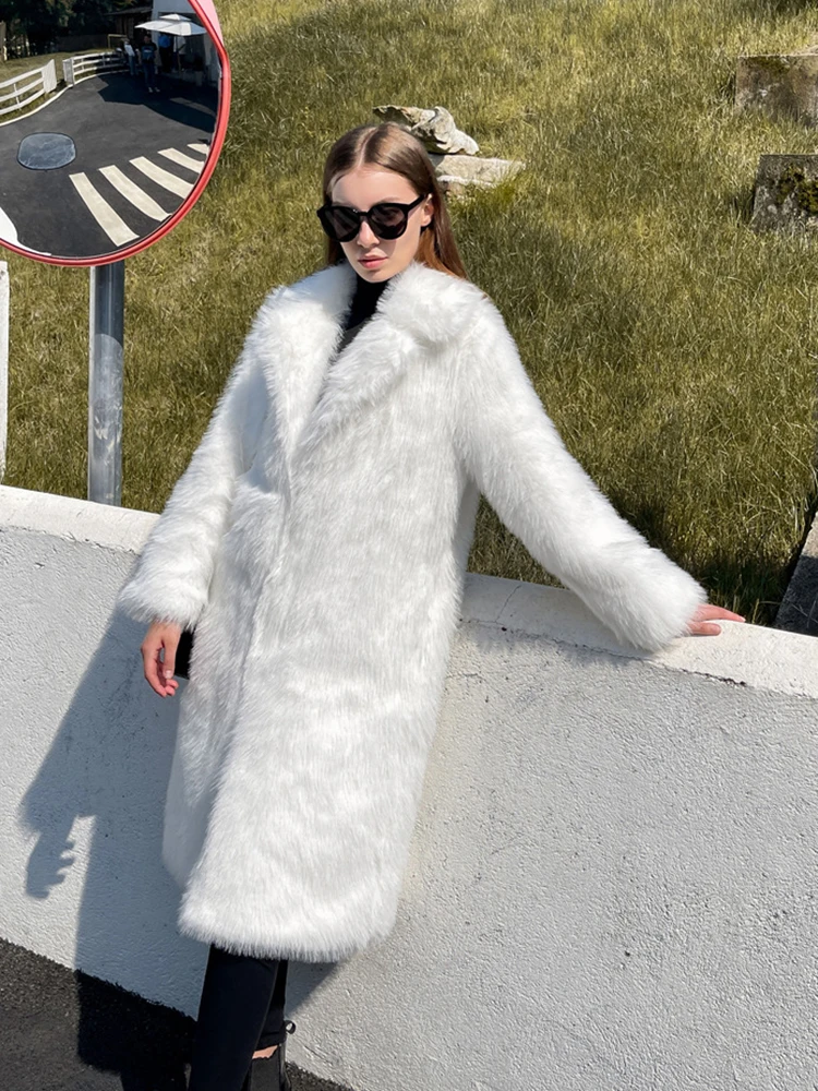 ZADORIN 2023 Winter Fluffy Jacket Women Solid Lapel Long