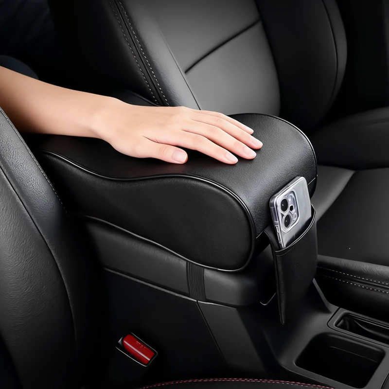 Car Armrest Pad Leather Auto Central Console Protection Cushion Thicken Memory Foam Auto Armrests Storage Box with Pocket