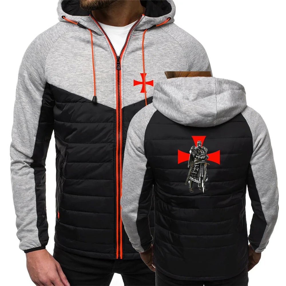 Knights Templar 남성용 프린트 패치워크 후드, 일반 캐주얼, 7 색 면 패딩 재킷 의류, 가을 및 겨울