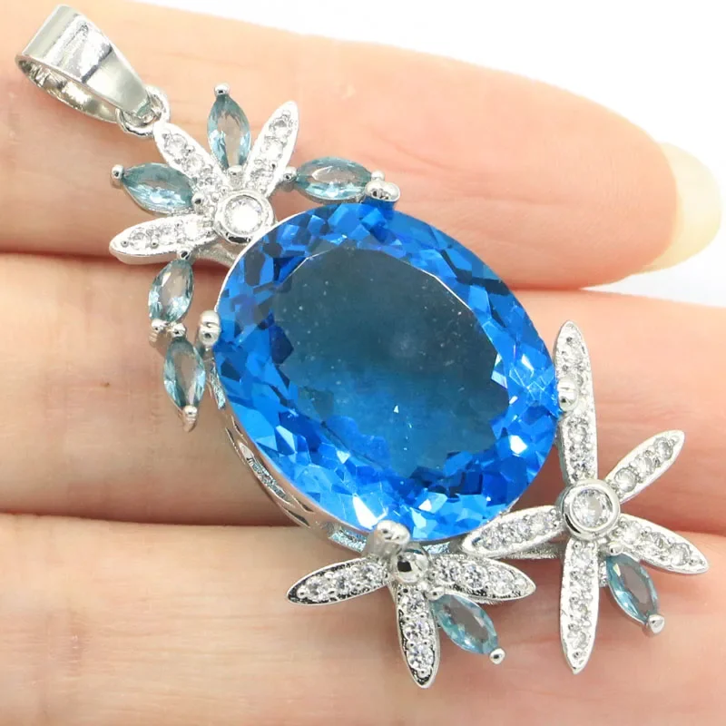 11g Real Customized 925 Solid Sterling Silver  PENDANT Rich Blue Violet Tanzanite Rich Blue Aquamarine London Blue Topaz CZ Ladi